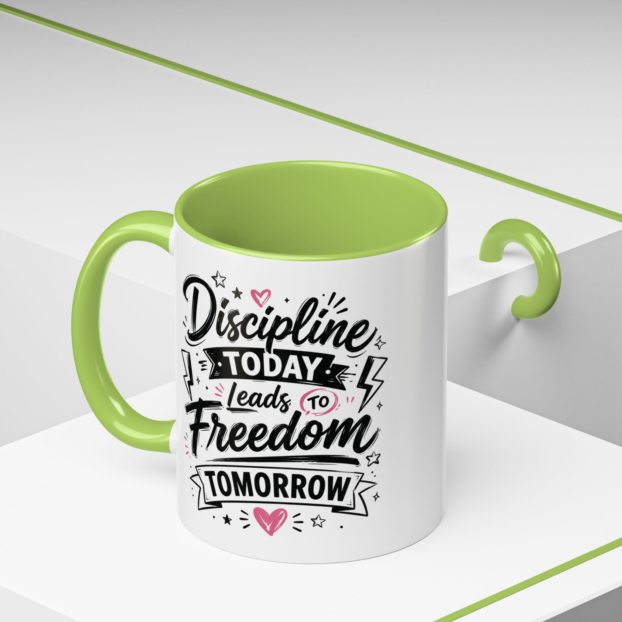 Discipline Today Leads to Freedom Tomorrow Accent Coffee Mug — Motivational Inspirational Quote