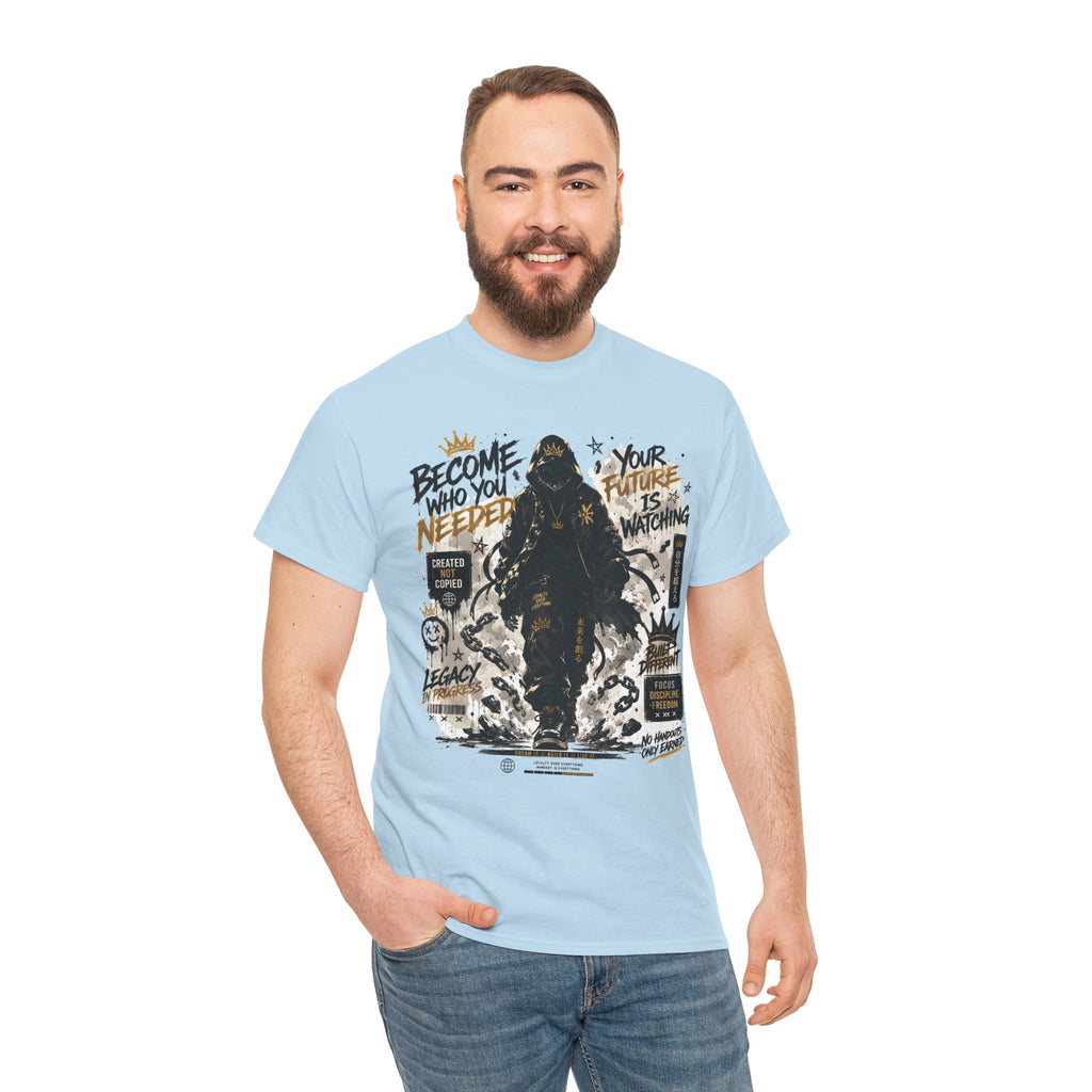 Motivational Soldier Graphic Tee – "Become Who You Needed" Inspirational Military Design