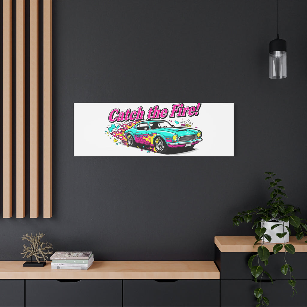 Catch the Fire Retro Car Canvas | Cartoon Racing Flame, Vintage Car Illustration