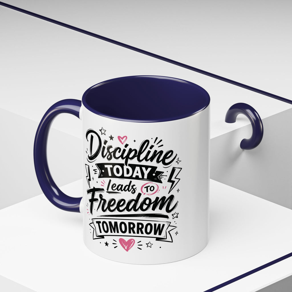 Discipline Today Leads to Freedom Tomorrow Accent Coffee Mug — Motivational Inspirational Quote