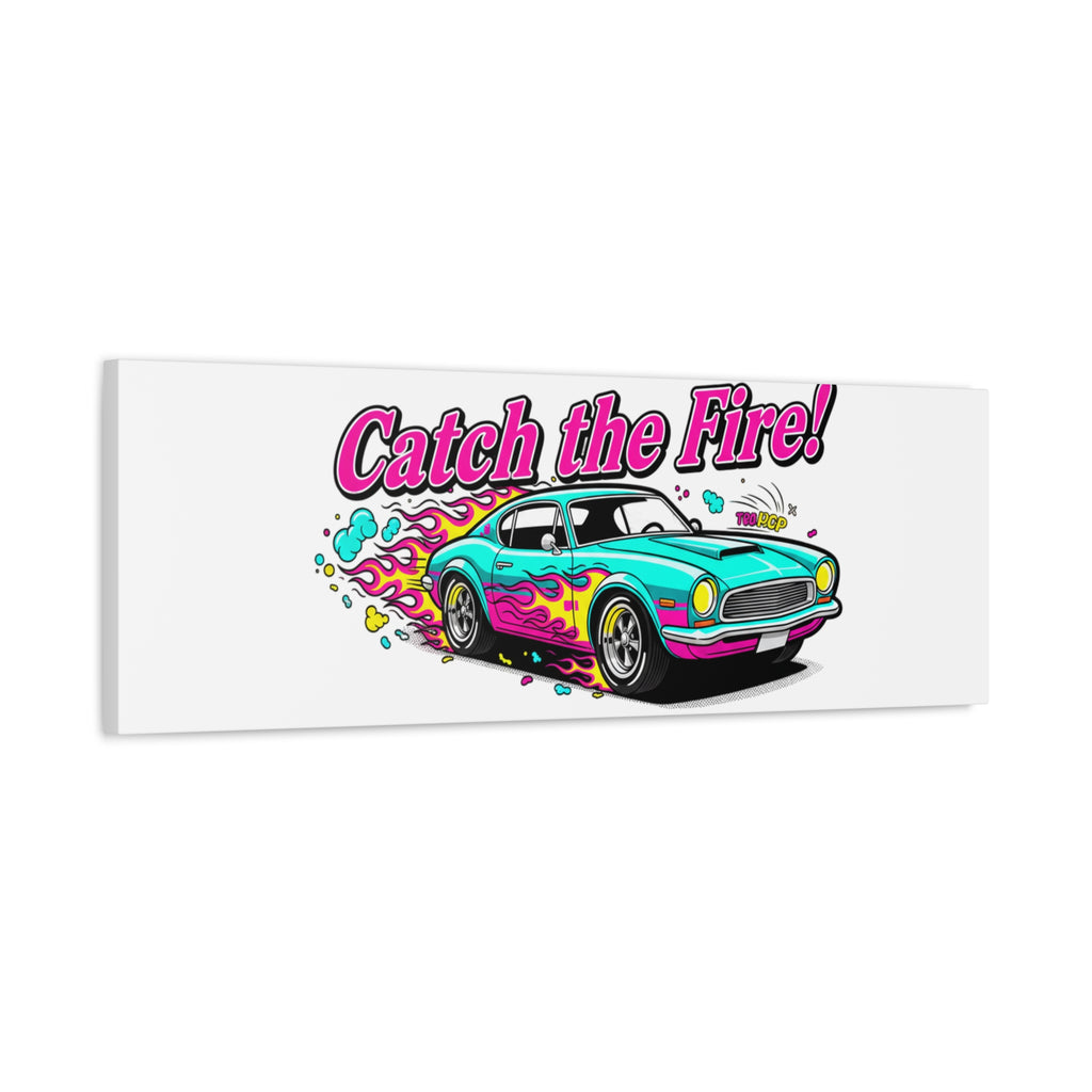 Catch the Fire Retro Car Canvas | Cartoon Racing Flame, Vintage Car Illustration