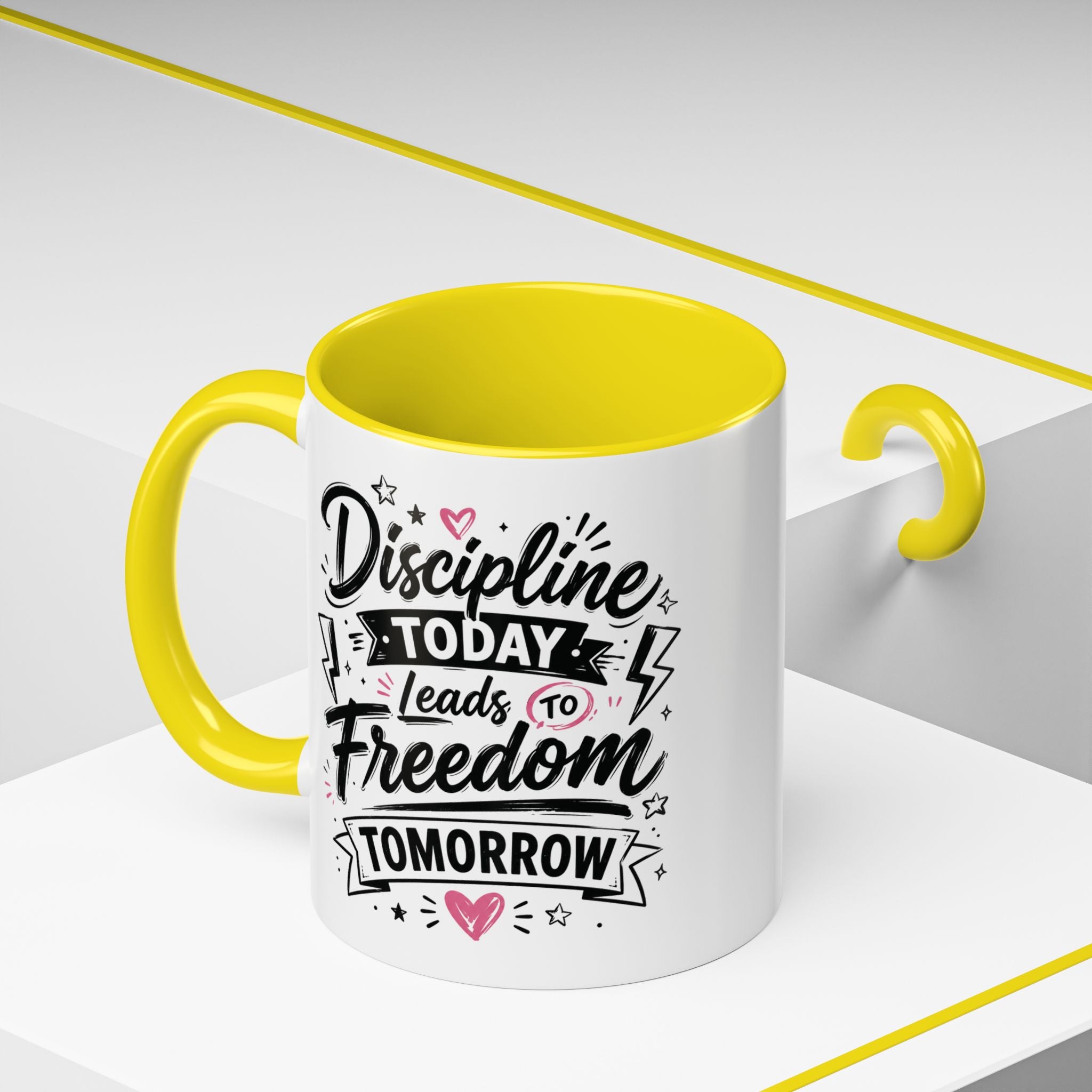 Discipline Today Leads to Freedom Tomorrow Accent Coffee Mug — Motivational Inspirational Quote
