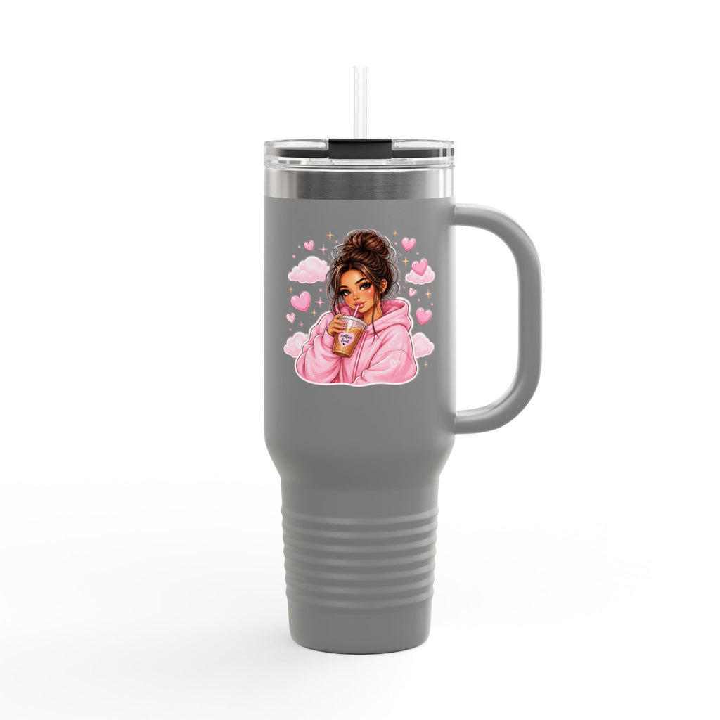 40oz Insulated Travel Mug — Cozy Girl Pink Hoodie Design