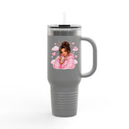 40oz Insulated Travel Mug — Cozy Girl Pink Hoodie Design