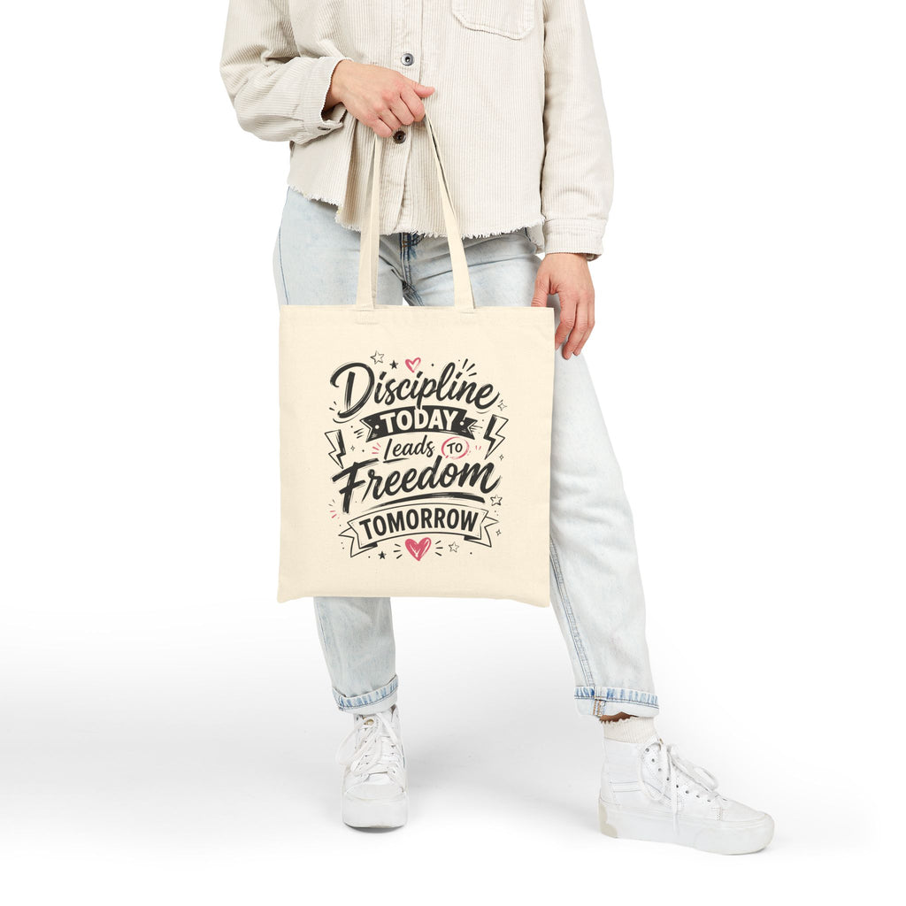 Tote Bag — "Discipline Today, Freedom Tomorrow" Motivational Canvas Tote