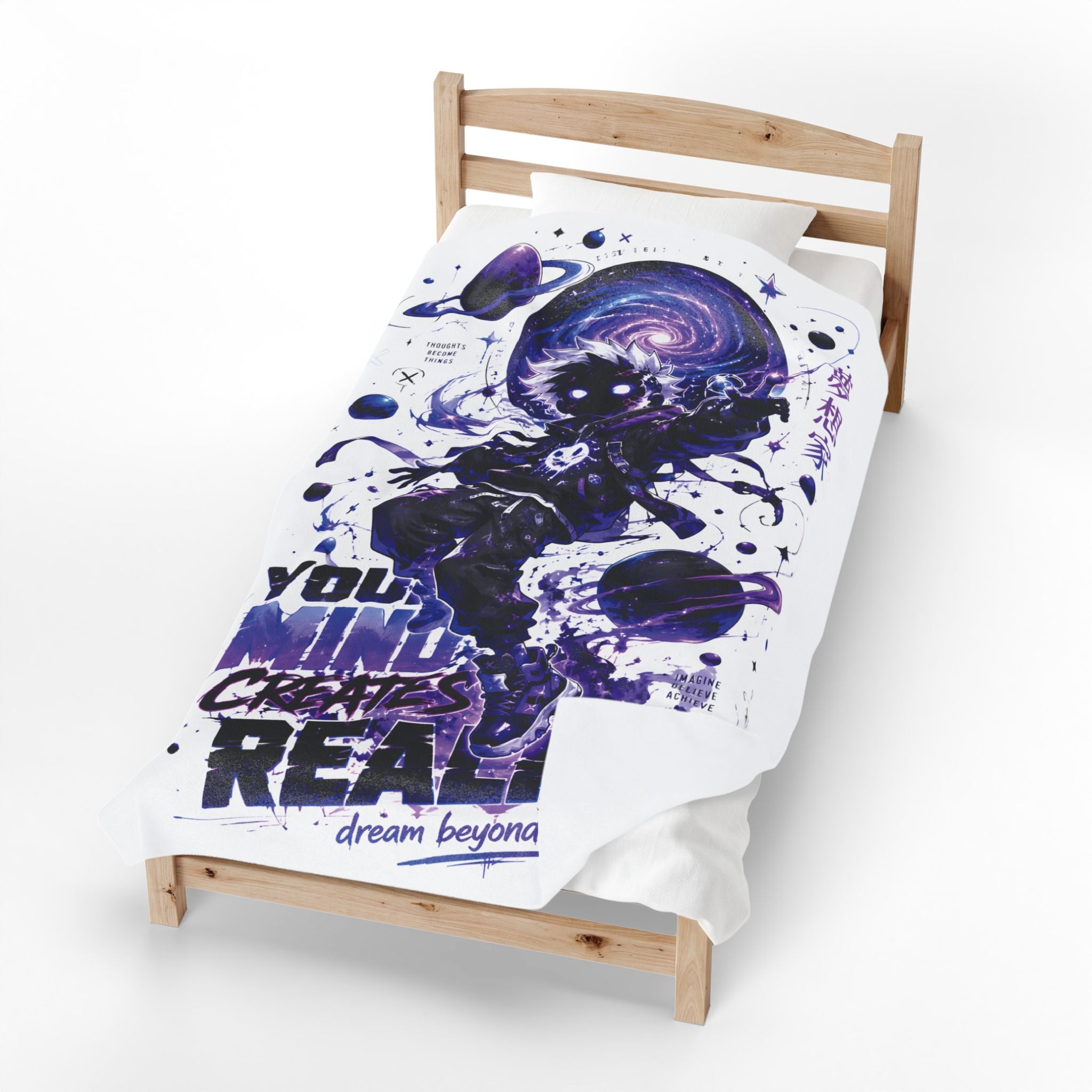 Velveteen Plush Blanket — Cosmic Astronaut 'Your Mind Creates Reality' Soft Throw
