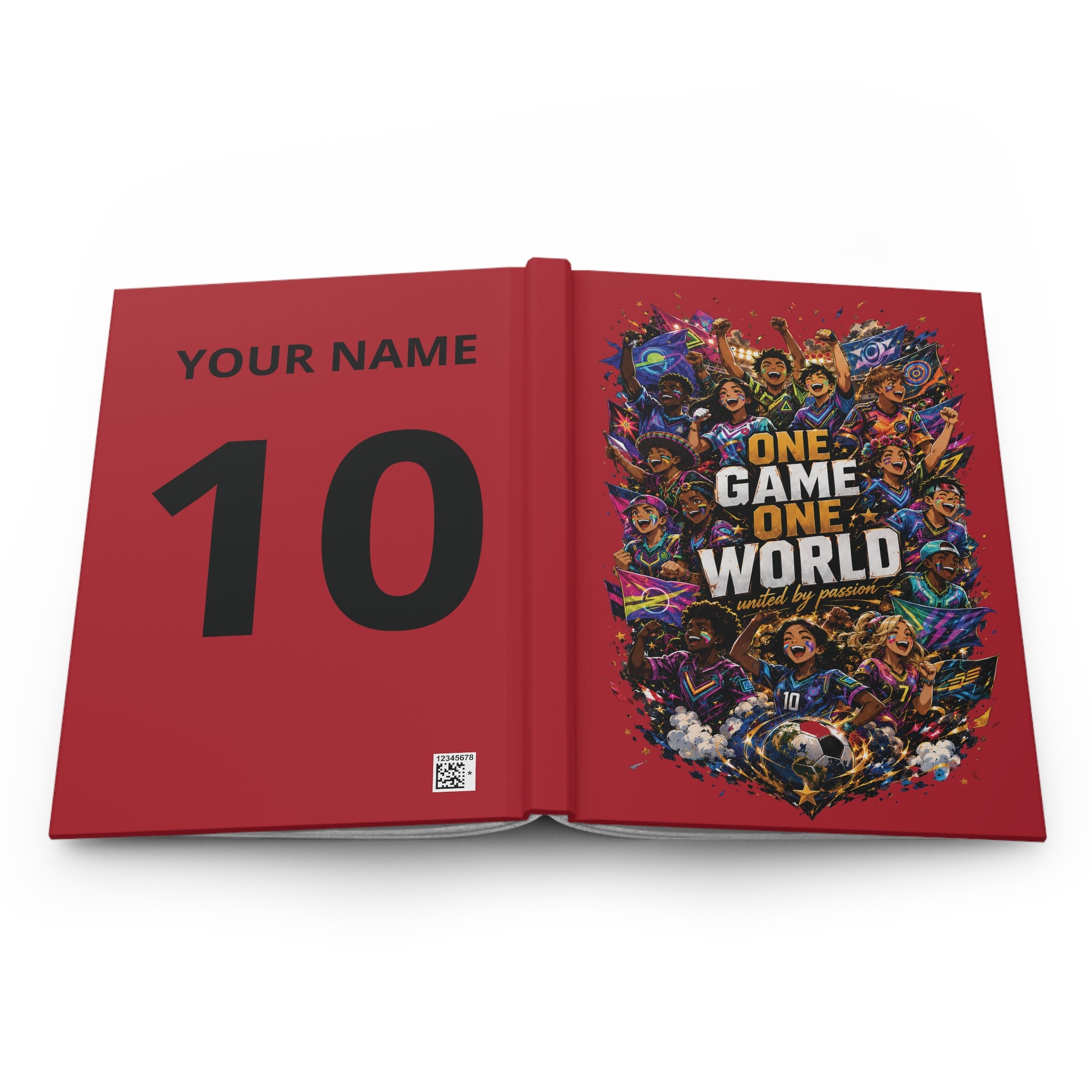 Soccer Hardcover Journal — "One Game One World" Personalized Number Notebook