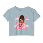 Women's Crop Top — Cute Pink Hoodie Girl Drinking Boba Illustration