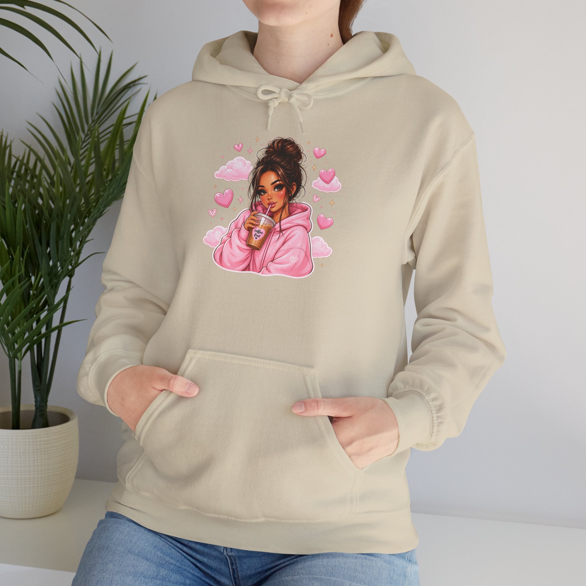 Cute Pink Heart Girl Hoodie — Cozy Graphic Sweatshirt