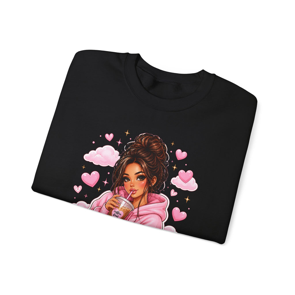 Cozy Pink Heart Girl Crewneck Sweatshirt