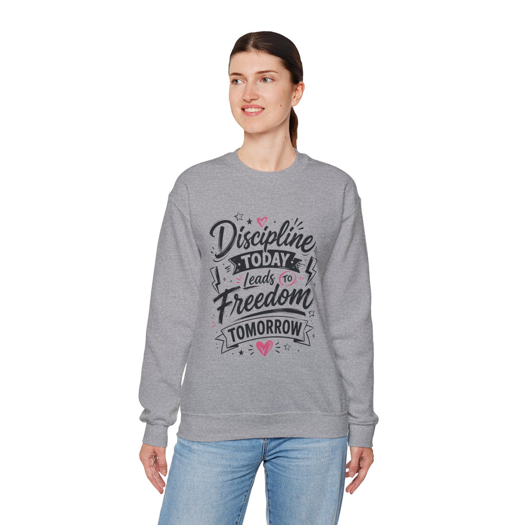 Crewneck Sweatshirt — "Discipline Today Leads to Freedom Tomorrow" Motivational Graphic
