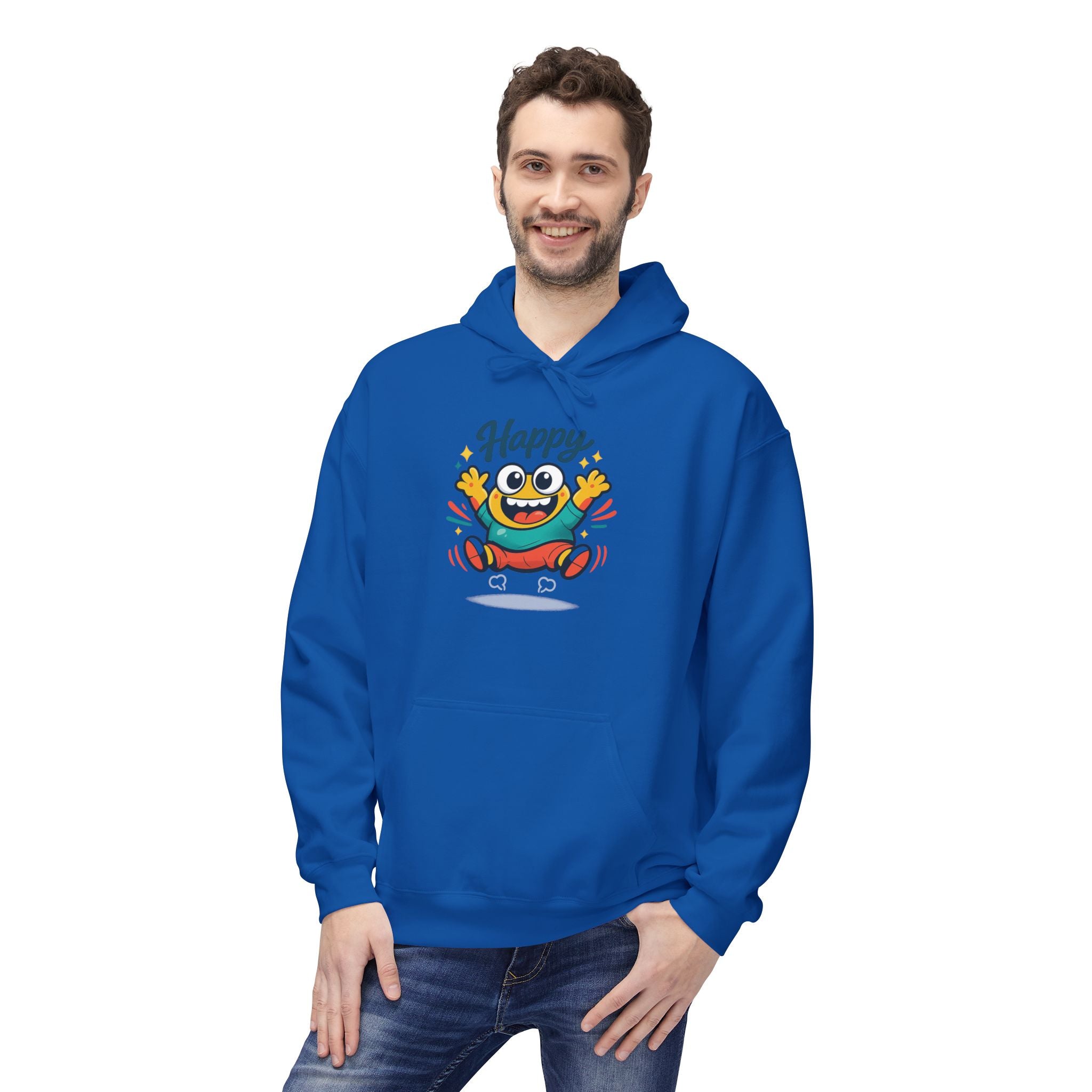 Happy Blob Graphic Hoodie – Cute Cartoon 'Happy' Pullover