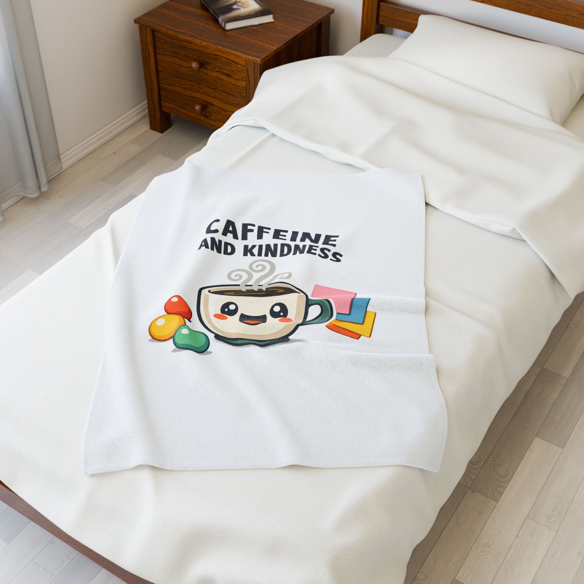 Caffeine and Kindness Velveteen Blanket | office humor, coffee fuel