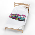 Catch the Fire Retro Cartoon Car Velveteen Plush Blanket | racing flame, vintage car illustration