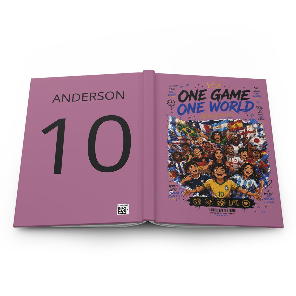 One Game One World Soccer Hardcover Journal — Personalized 10 Jersey Notebook
