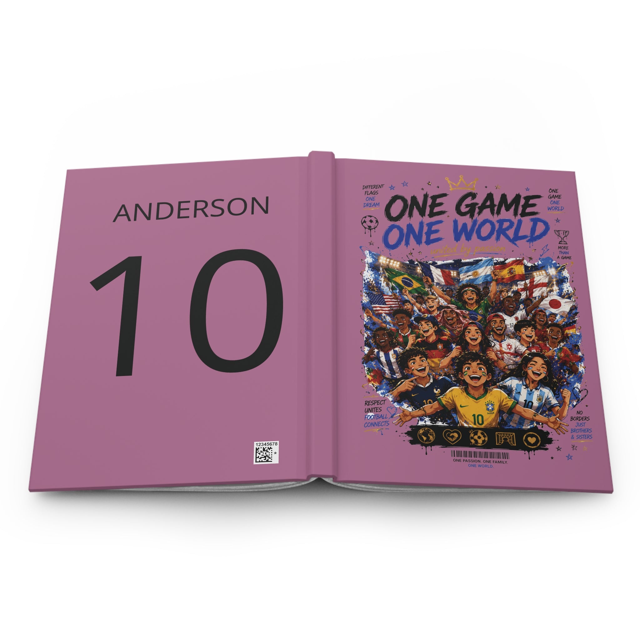 One Game One World Soccer Hardcover Journal — Personalized 10 Jersey Notebook