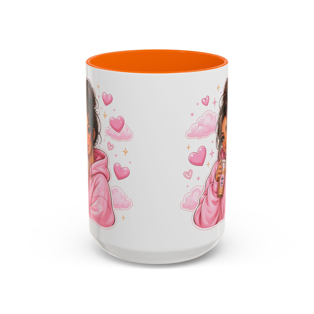 Cute Girl Pink Hoodie Coffee Mug — Iced Coffee Aesthetic Accent Mug (11/15oz)