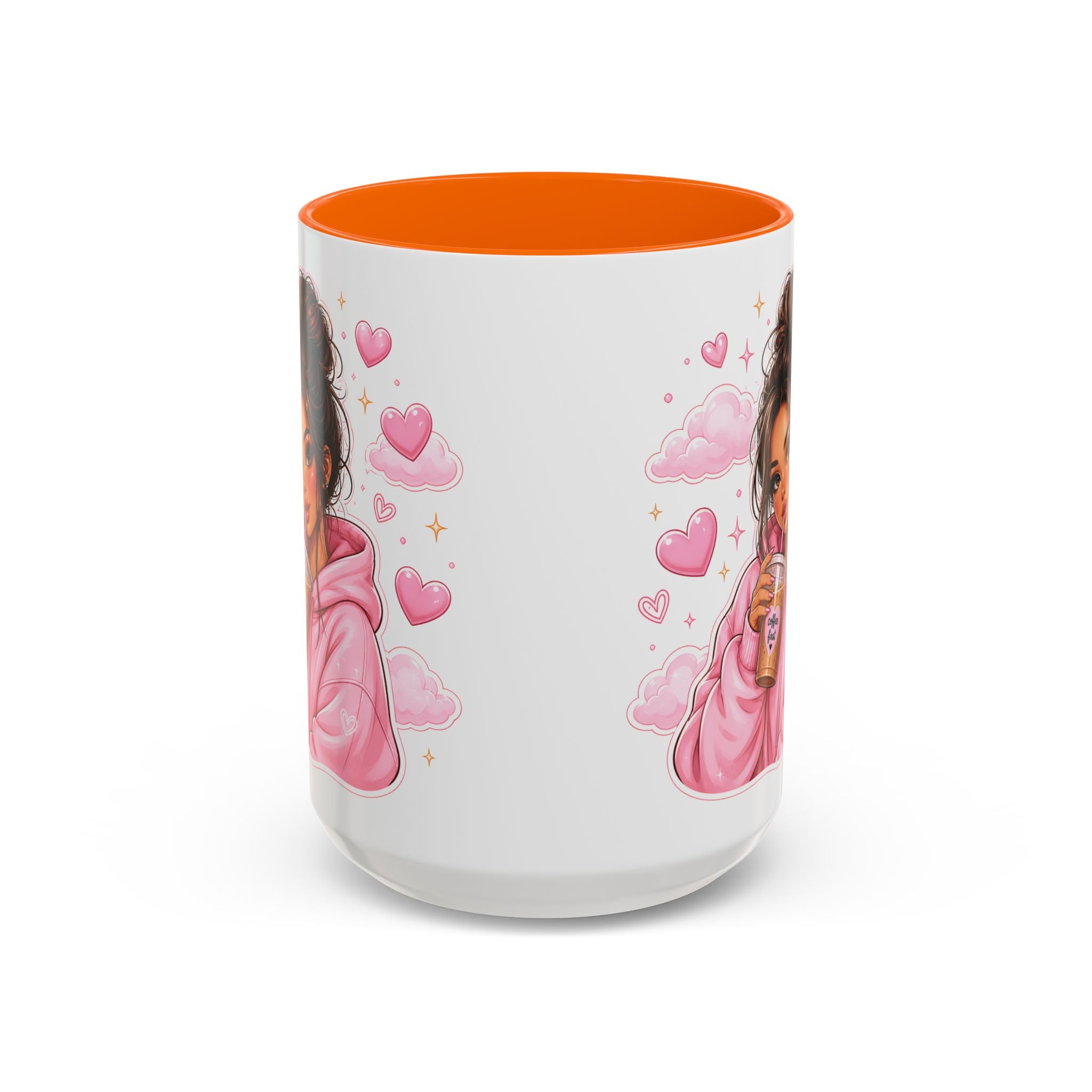 Cute Girl Pink Hoodie Coffee Mug — Iced Coffee Aesthetic Accent Mug (11/15oz)