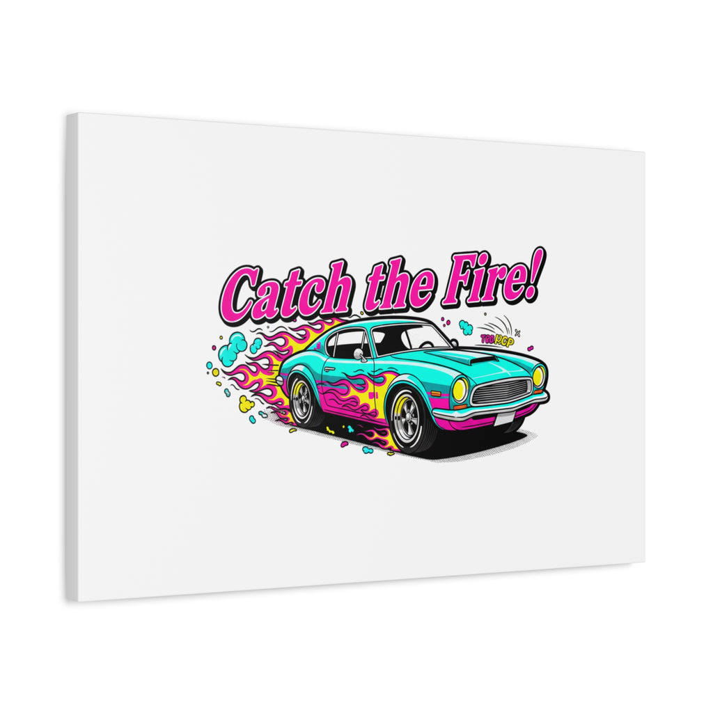 Catch the Fire Retro Car Canvas | Cartoon Racing Flame, Vintage Car Illustration