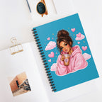 Cute Girl Drinking Bubble Tea Spiral Notebook — Kawaii Pink Hoodie Journal