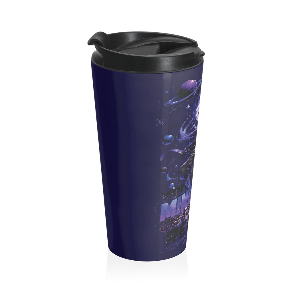 Galactic Dreamscape Travel Mug — 'Reality' Space Skull Stainless Steel Tumbler (Nautical Blue)