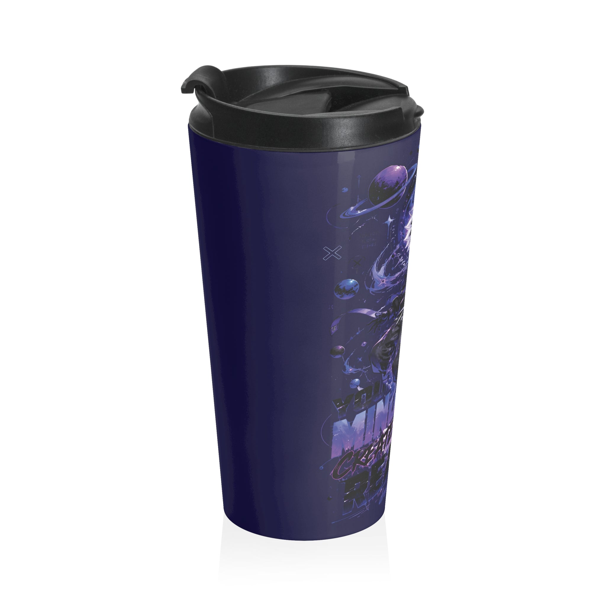 Galactic Dreamscape Travel Mug — 'Reality' Space Skull Stainless Steel Tumbler (Nautical Blue)