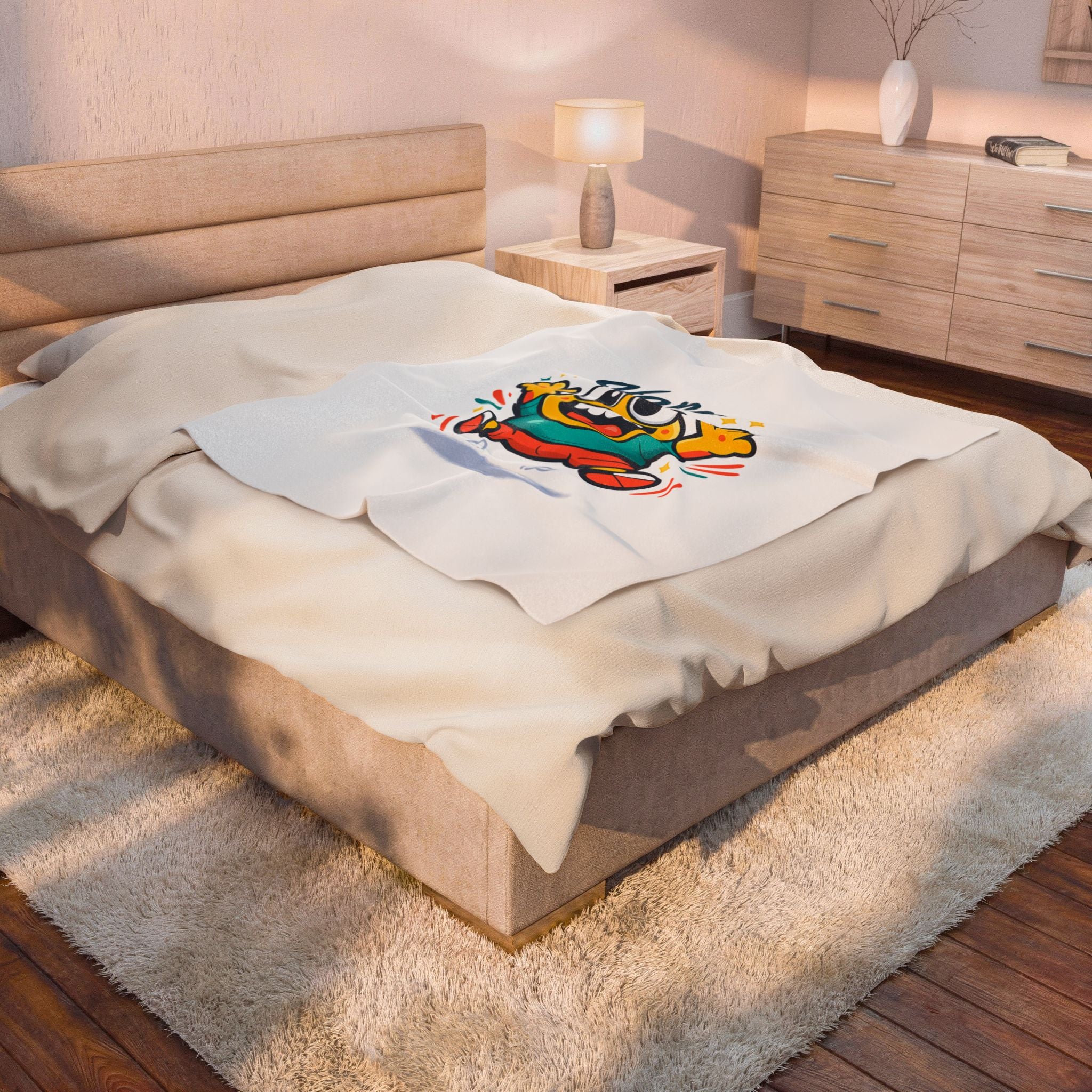Happy Mood Face Velveteen Blanket - Cute Cartoon Throw