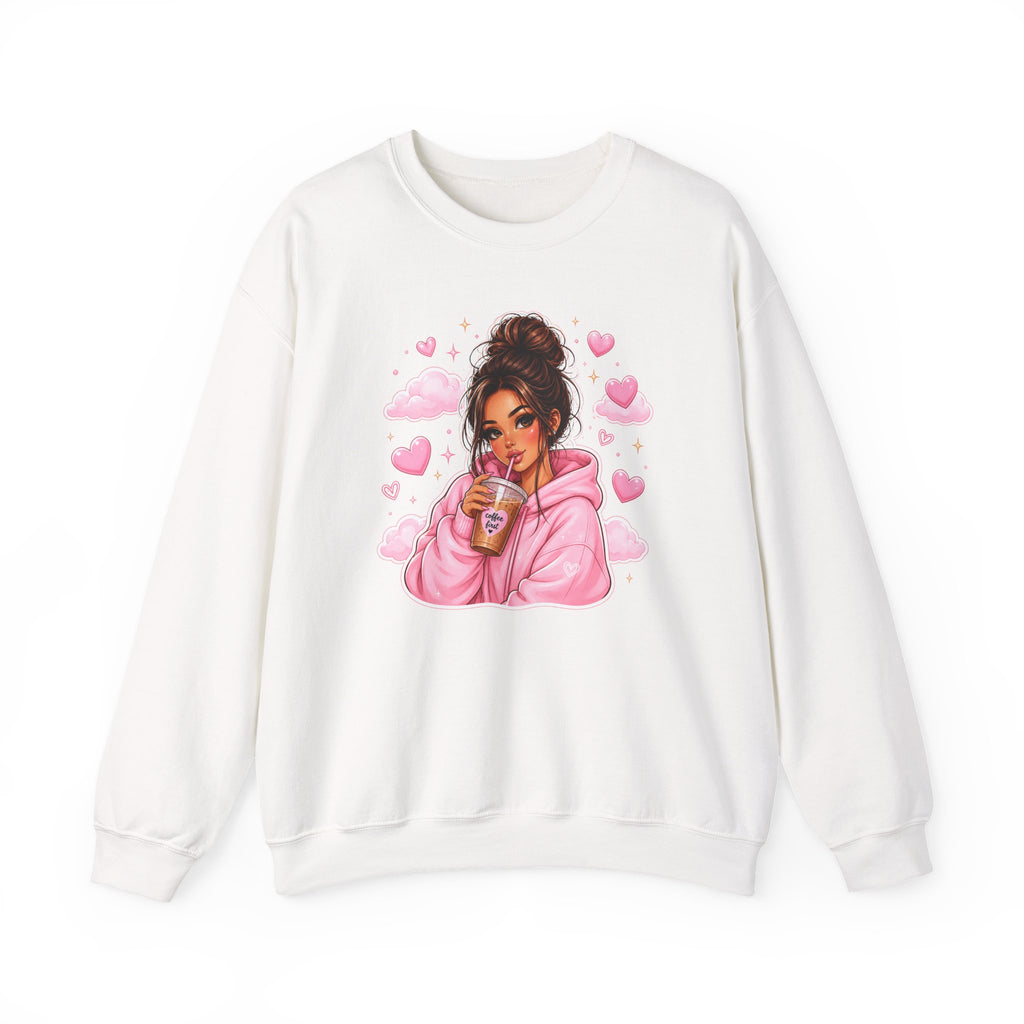 Cozy Pink Heart Girl Crewneck Sweatshirt