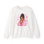 Cozy Pink Heart Girl Crewneck Sweatshirt