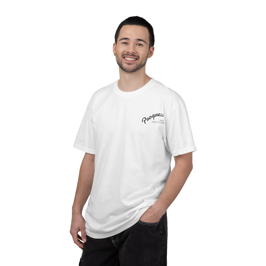 Progress Script Pocket Tee — Garment-Dyed White T-Shirt