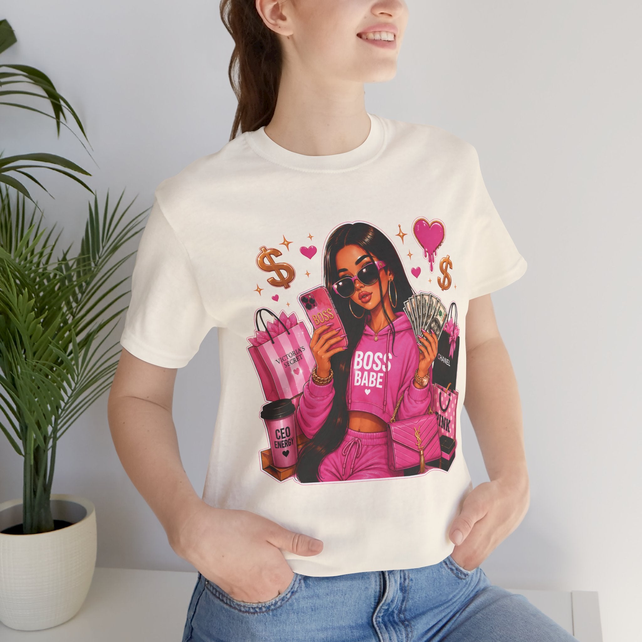 Boss Babe Pink Fashion Tee — Women’s Glam Money & Shopping Graphic Shirt