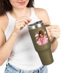 40oz Insulated Travel Mug — Cozy Girl Pink Hoodie Design