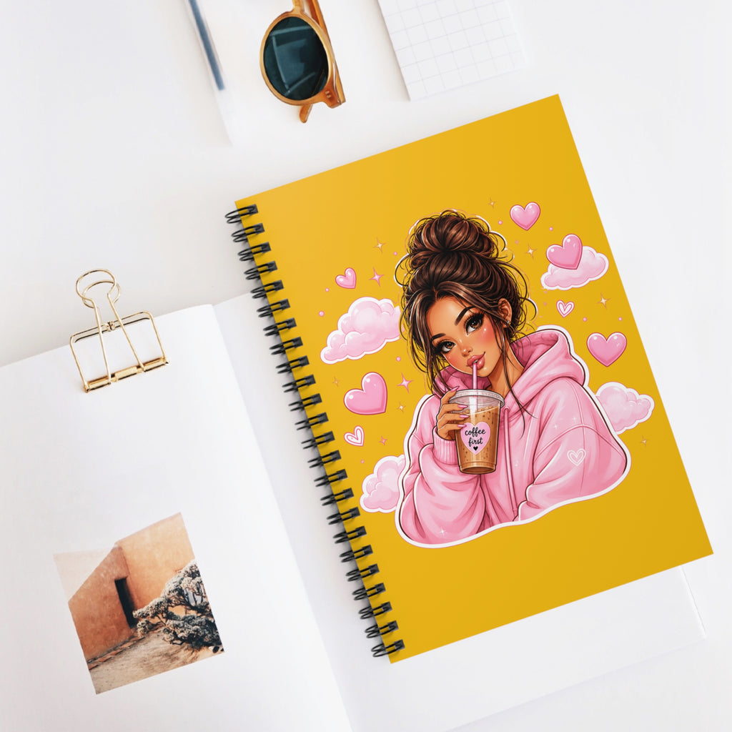 Spiral Notebook — Cute Girl with Bubble Tea Illustration