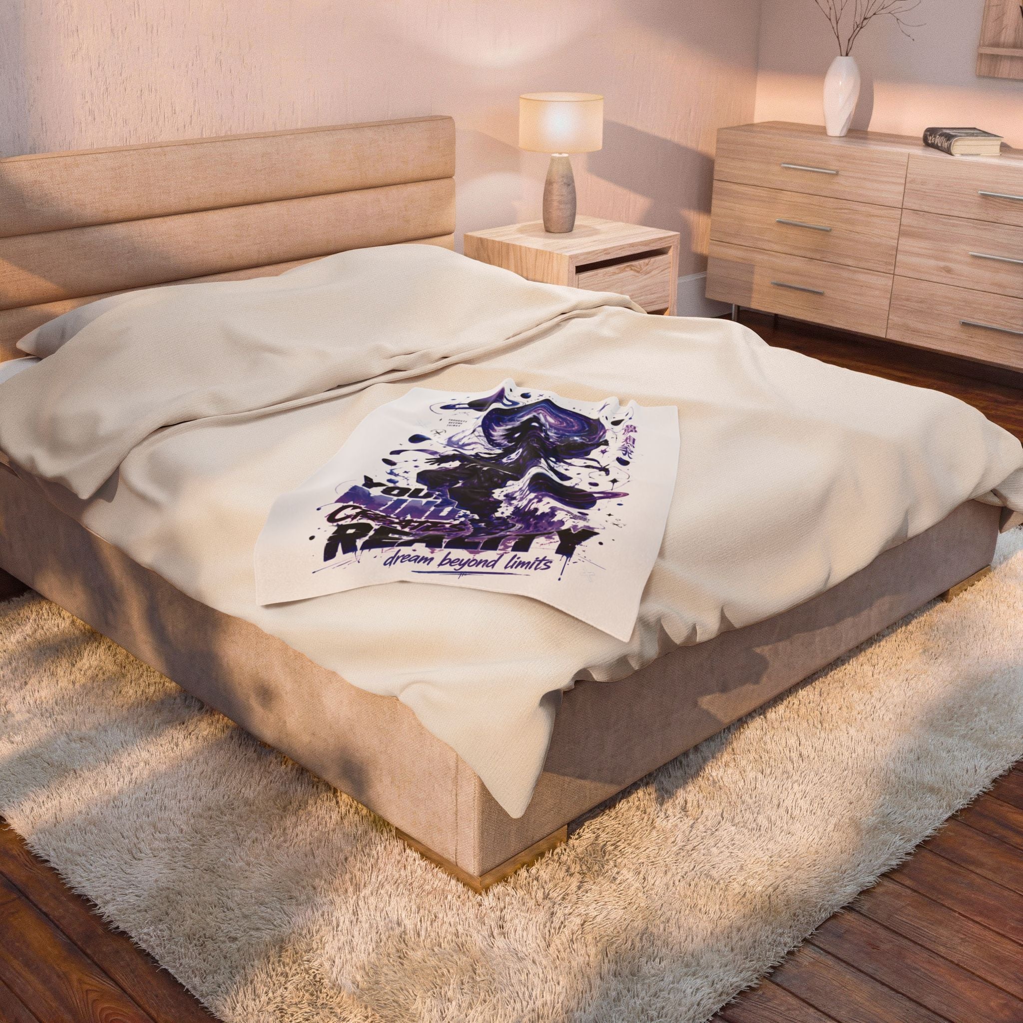 Velveteen Plush Blanket — Cosmic Astronaut 'Your Mind Creates Reality' Soft Throw