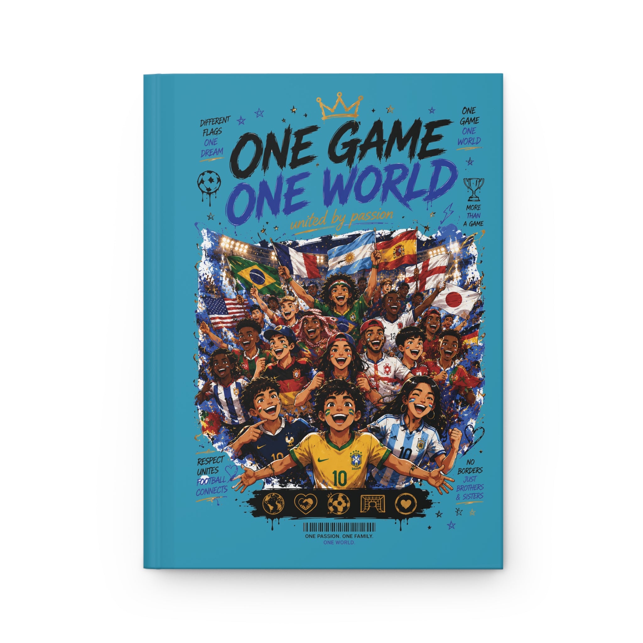 One Game One World Hardcover Journal — Soccer World Cup Team Fans Notebook (Custom Name & Number)