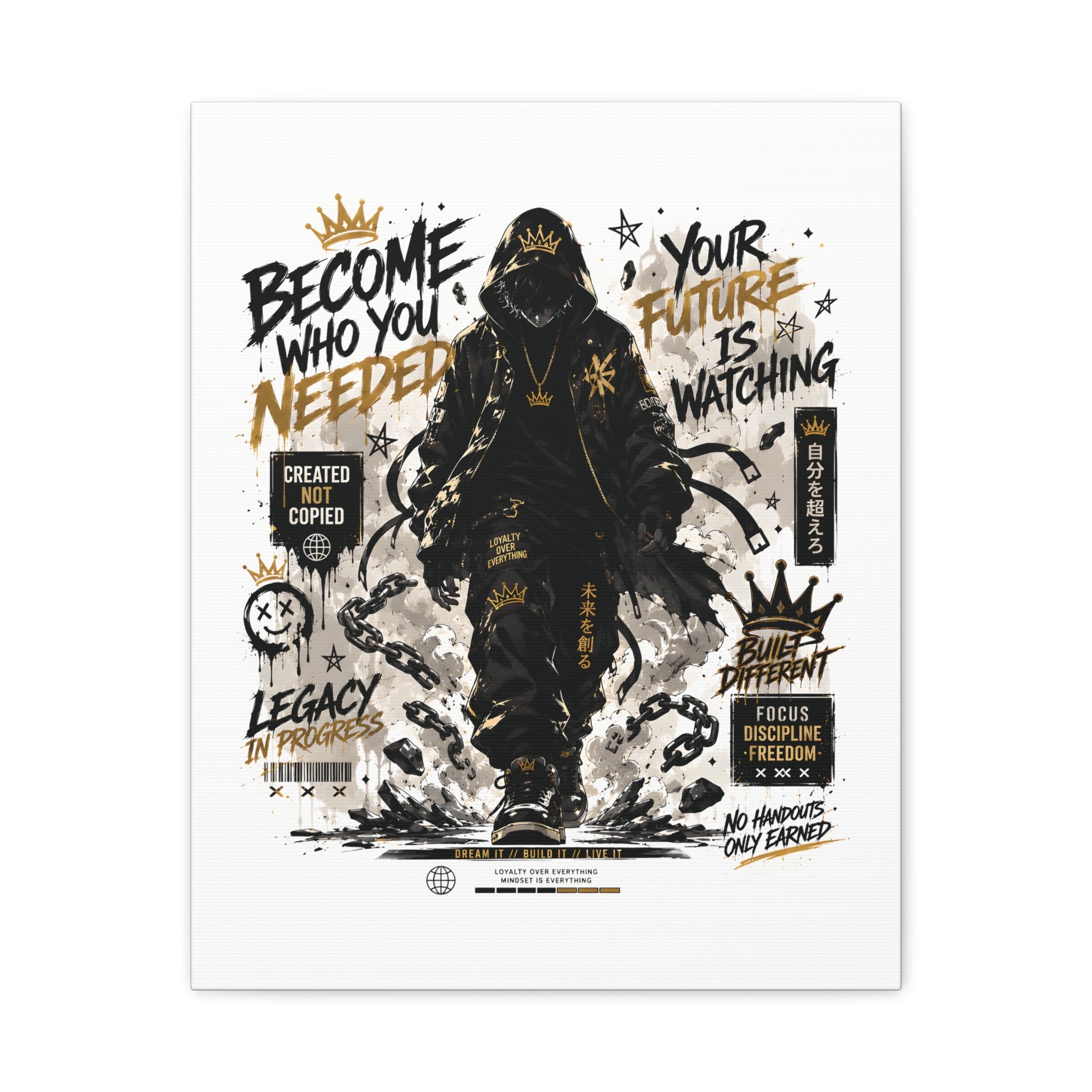 Motivational Street Art Canvas — "Become Who You Needed" Stretched Matte Print