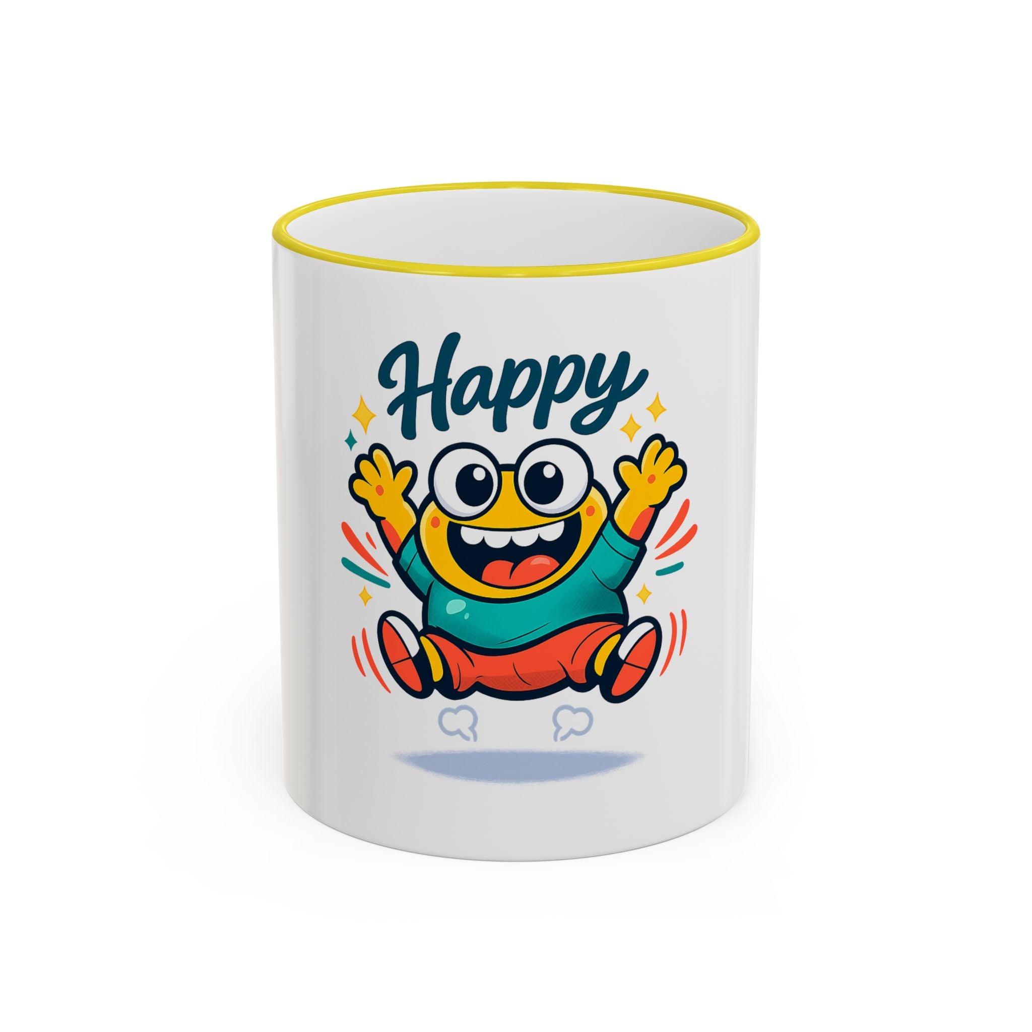 Happy Monster Accent Rim Mug – Cheerful Cute Cartoon Coffee Cup (11oz/15oz)