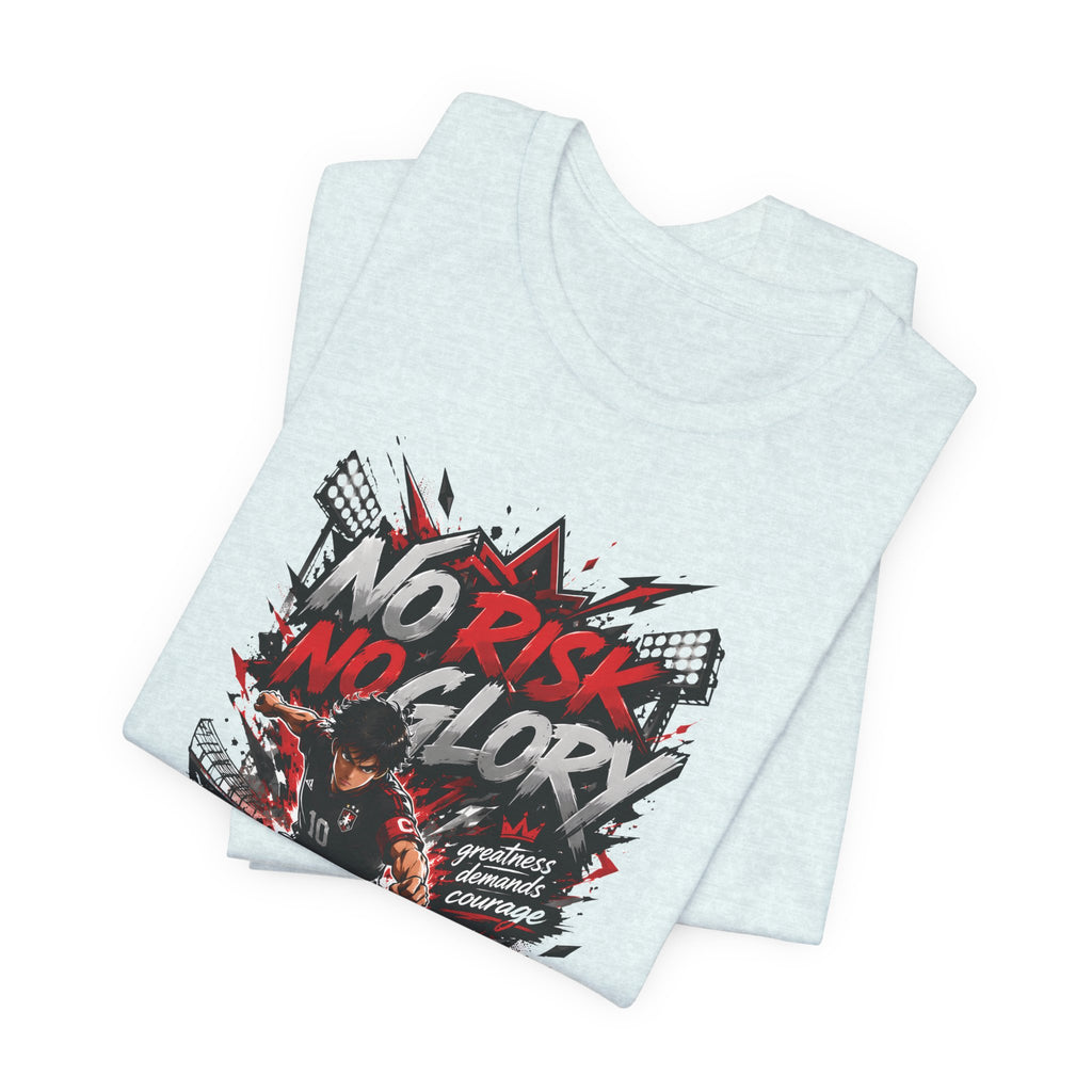 No Risk No Glory Soccer T-Shirt — Dynamic Football Player Graphic Tee