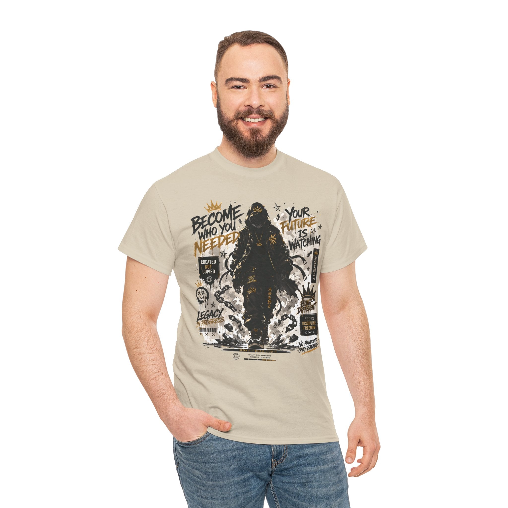 Motivational Soldier Graphic Tee – "Become Who You Needed" Inspirational Military Design