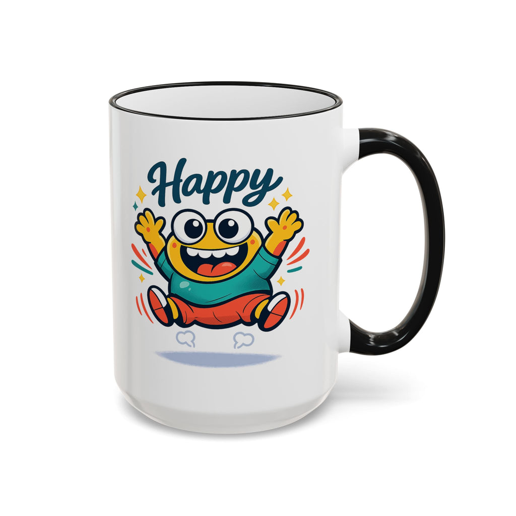 Happy Monster Accent Mug - Cute Cartoon Coffee Cup (11oz/15oz)