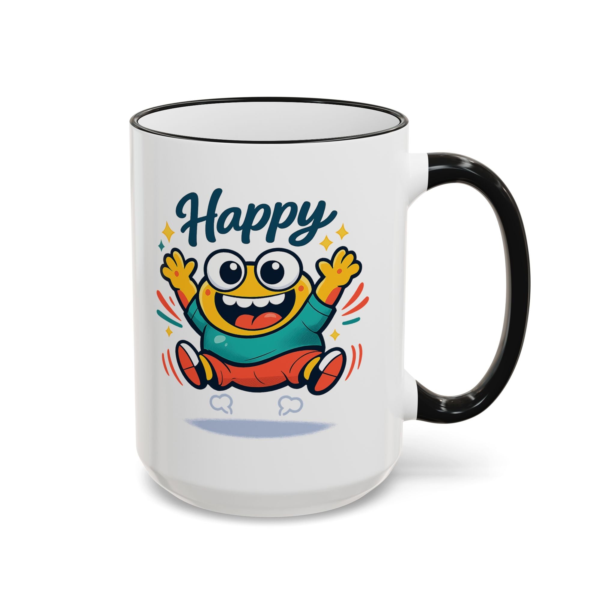 Happy Monster Accent Mug - Cute Cartoon Coffee Cup (11oz/15oz)
