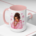 Cute Girl Pink Hoodie Coffee Mug — Iced Coffee Aesthetic Accent Mug (11/15oz)