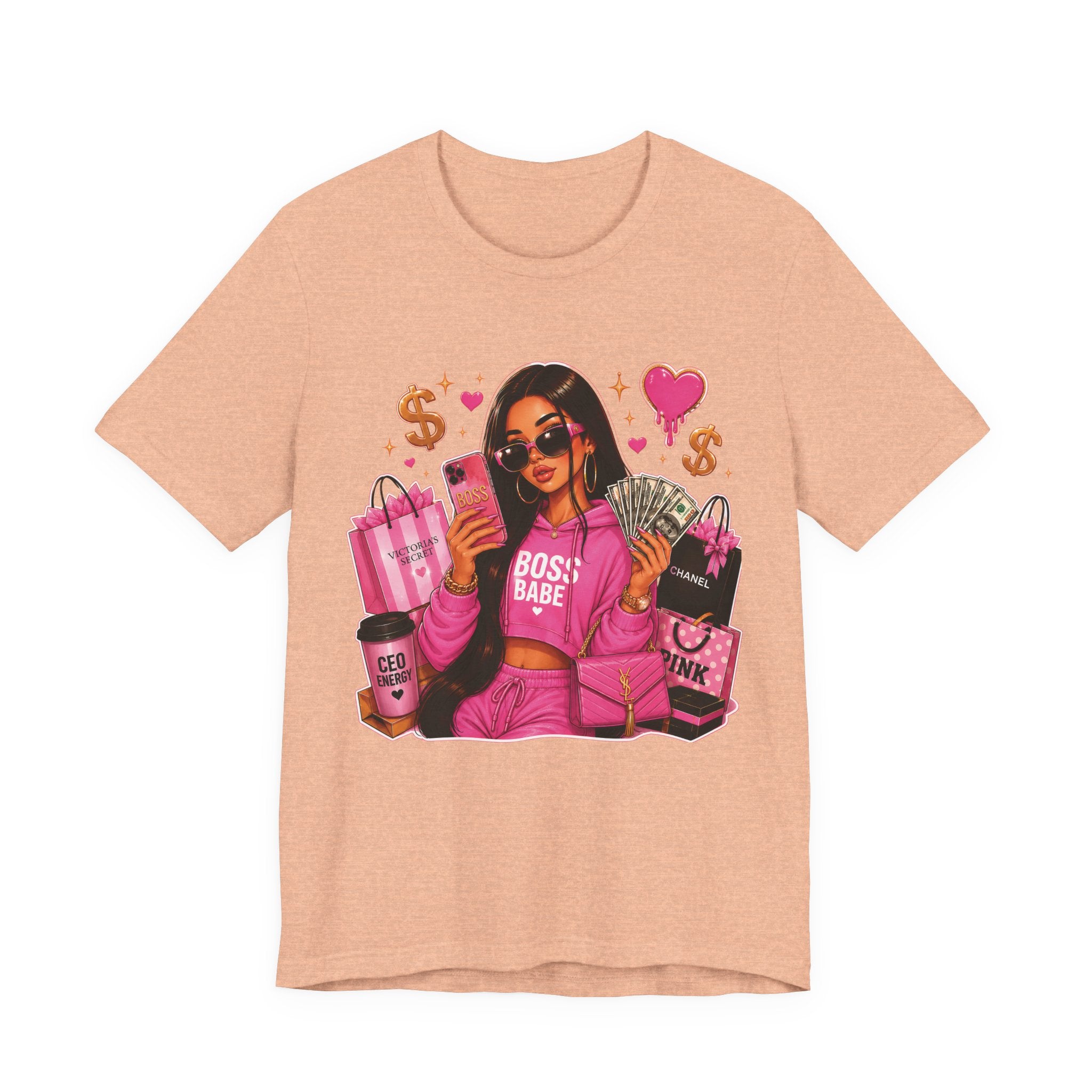 Boss Babe Pink Fashion Tee — Women’s Glam Money & Shopping Graphic Shirt