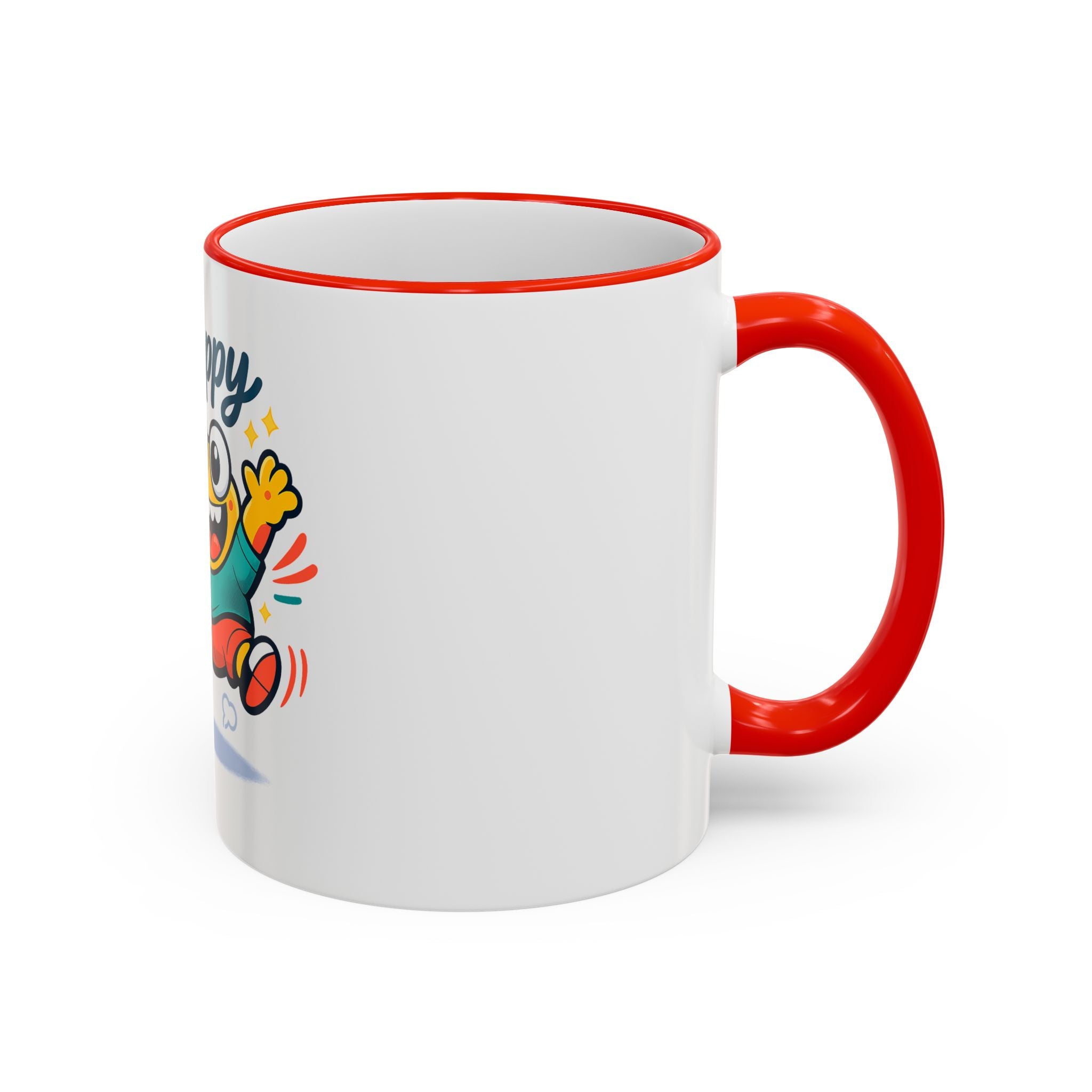 Happy Monster Accent Rim Mug – Cheerful Cute Cartoon Coffee Cup (11oz/15oz)