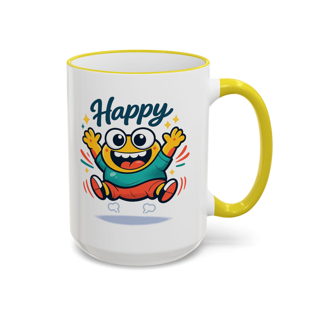 Happy Monster Accent Mug - Cute Cartoon Coffee Cup (11oz/15oz)