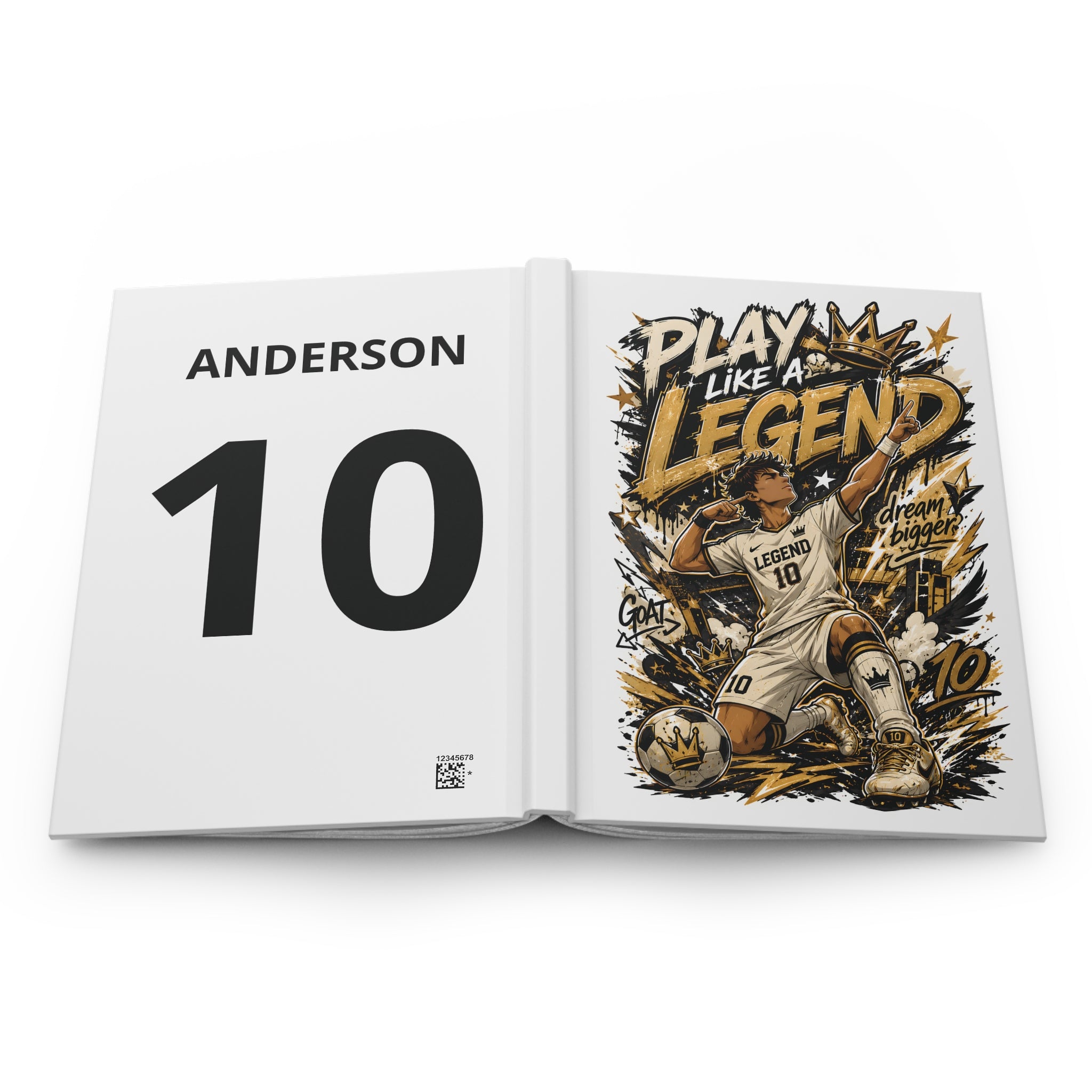 Play Like a Legend Soccer Hardcover Journal — Personalized Name & Number Notebook
