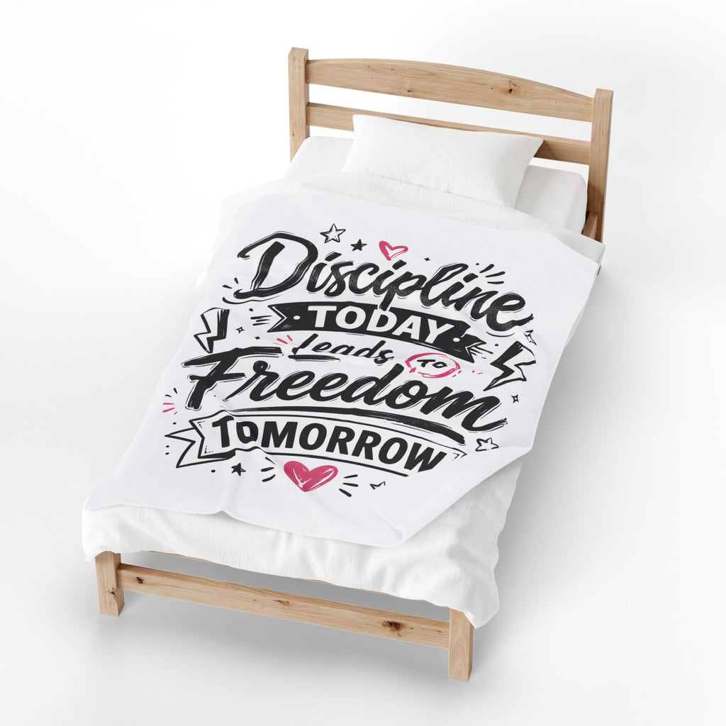 Velveteen Plush Blanket — "Discipline Today Leads to Freedom Tomorrow" Inspirational Throw Blanket