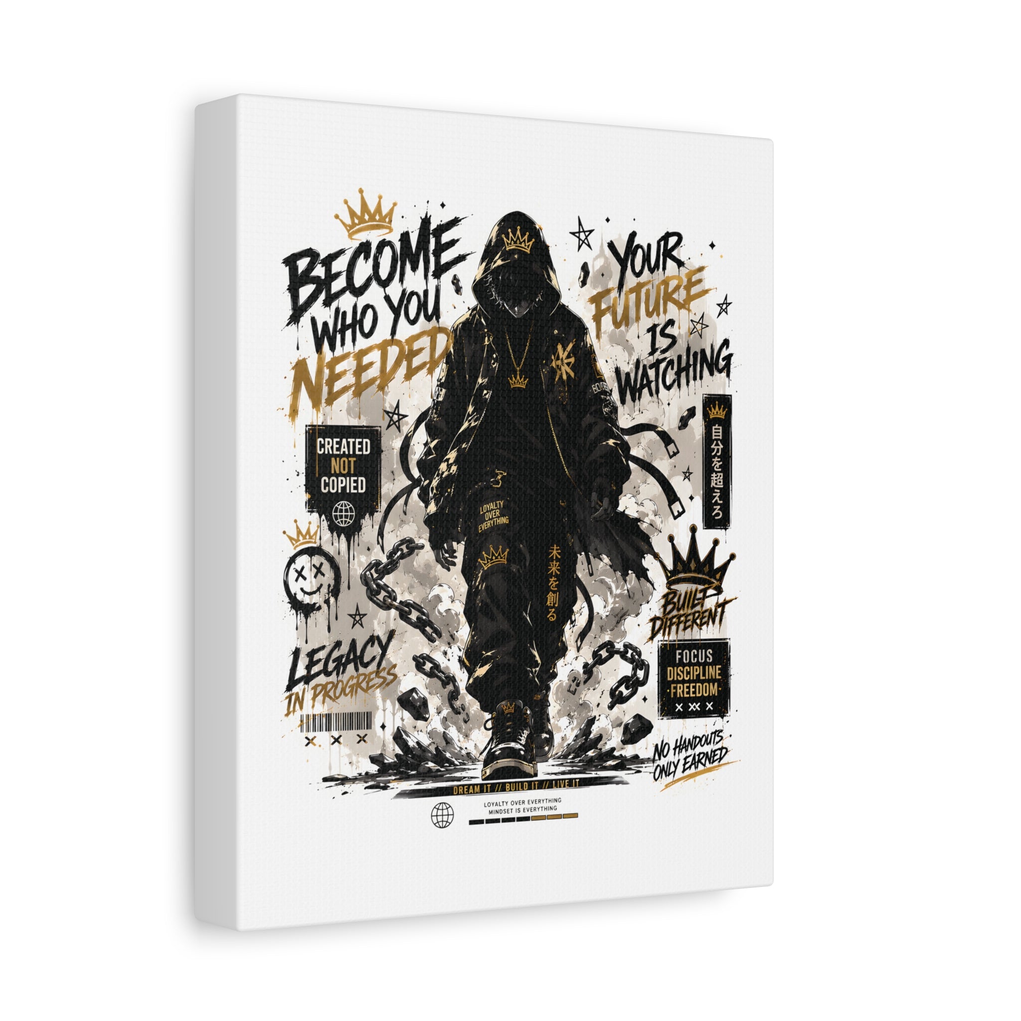 Motivational Street Art Canvas — "Become Who You Needed" Stretched Matte Print