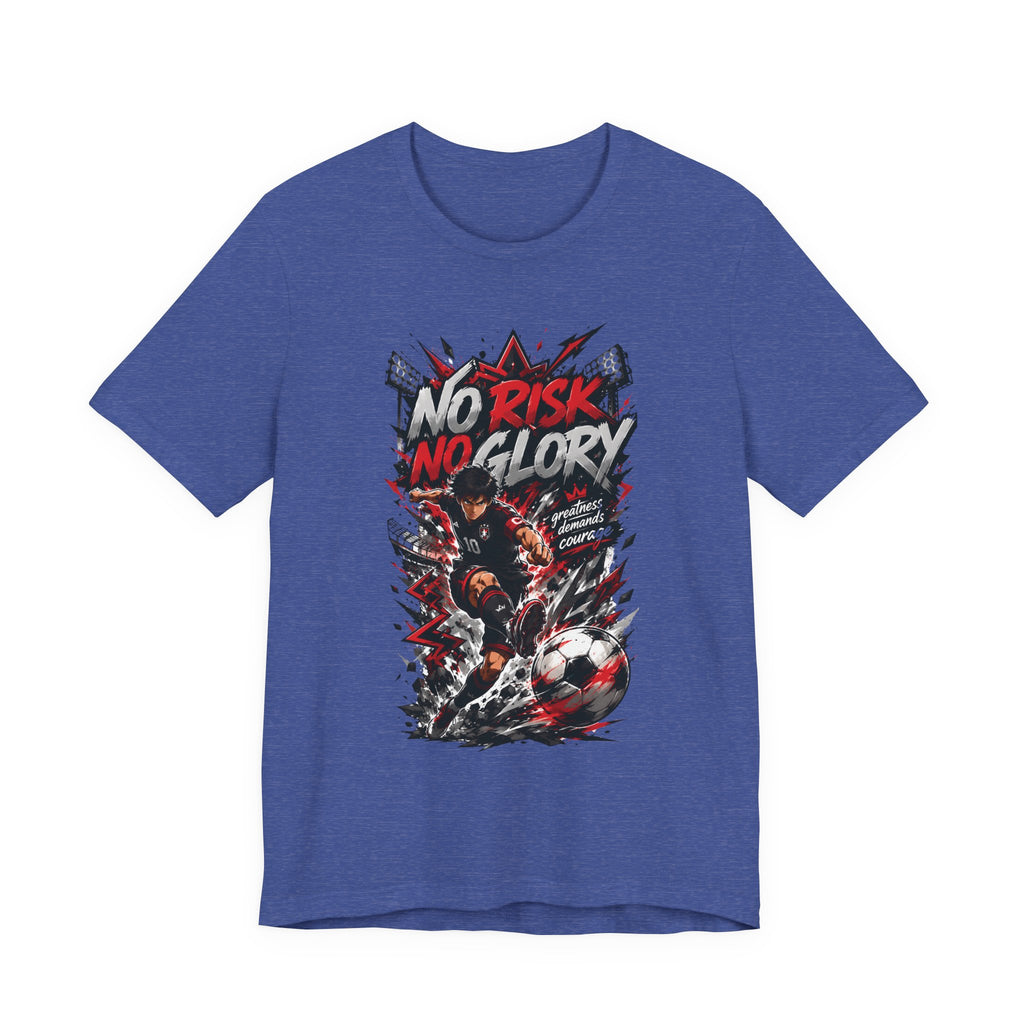 No Risk No Glory Soccer T-Shirt — Dynamic Football Player Graphic Tee