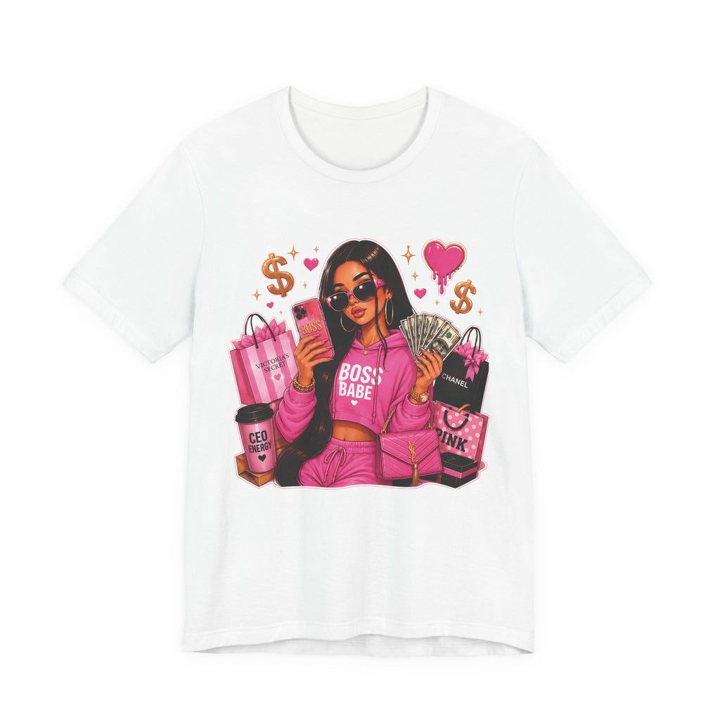 Boss Babe Pink Fashion Tee — Women’s Glam Money & Shopping Graphic Shirt